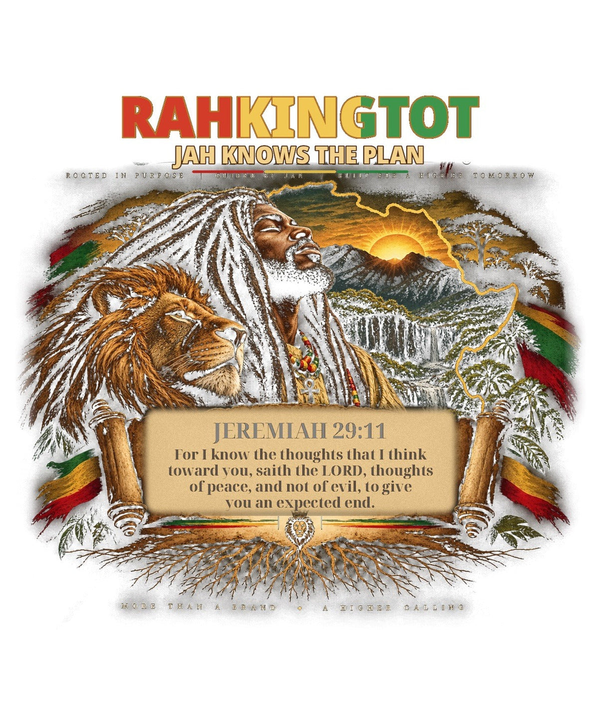 Rahkingtot Jah Knows the Plan Tee - flat design artwork