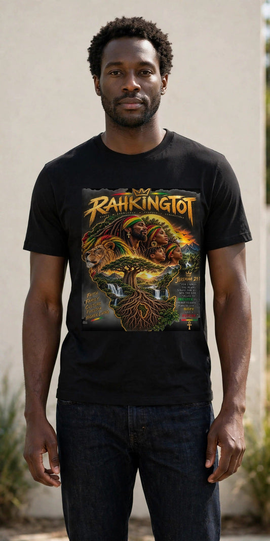Rahkingtot Generations Jeremiah 29:11 Tee - front view, man in Black