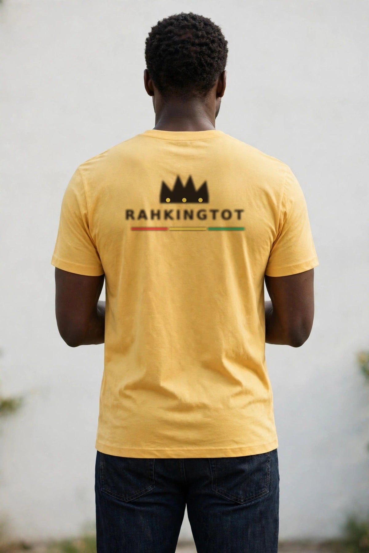 Rahkingtot Generations Jeremiah 29:11 Tee - back view with RAHKINGTOT crown logo, Gold