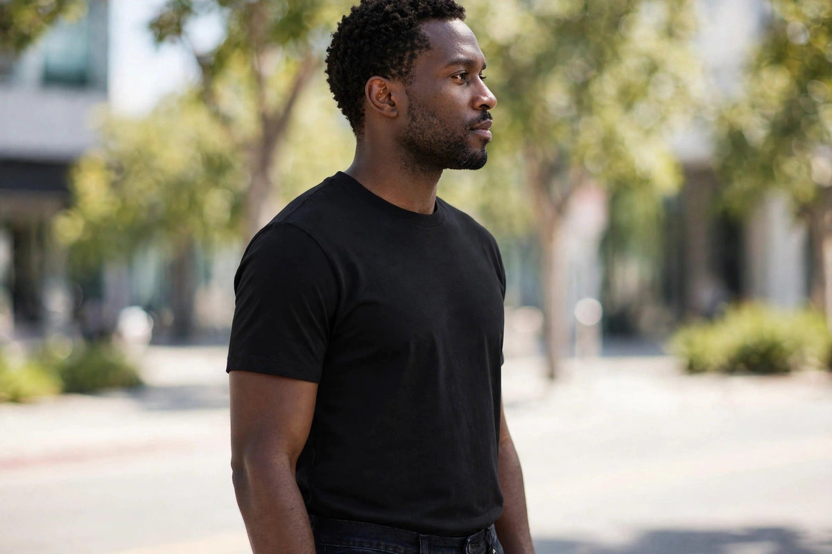 Rahkingtot Heritage Lion Jeremiah 29:11 Tee - side view, man in Black