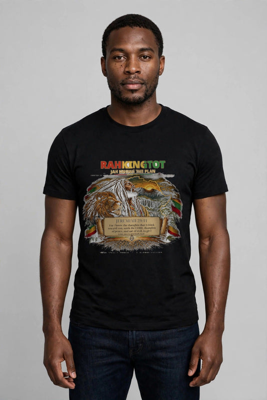 Rahkingtot Jah Knows the Plan Tee - front view, man