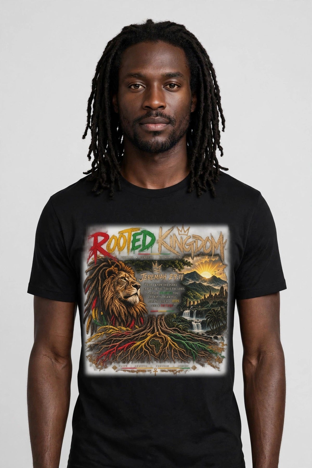 Rooted Kingdom tee - front view on model