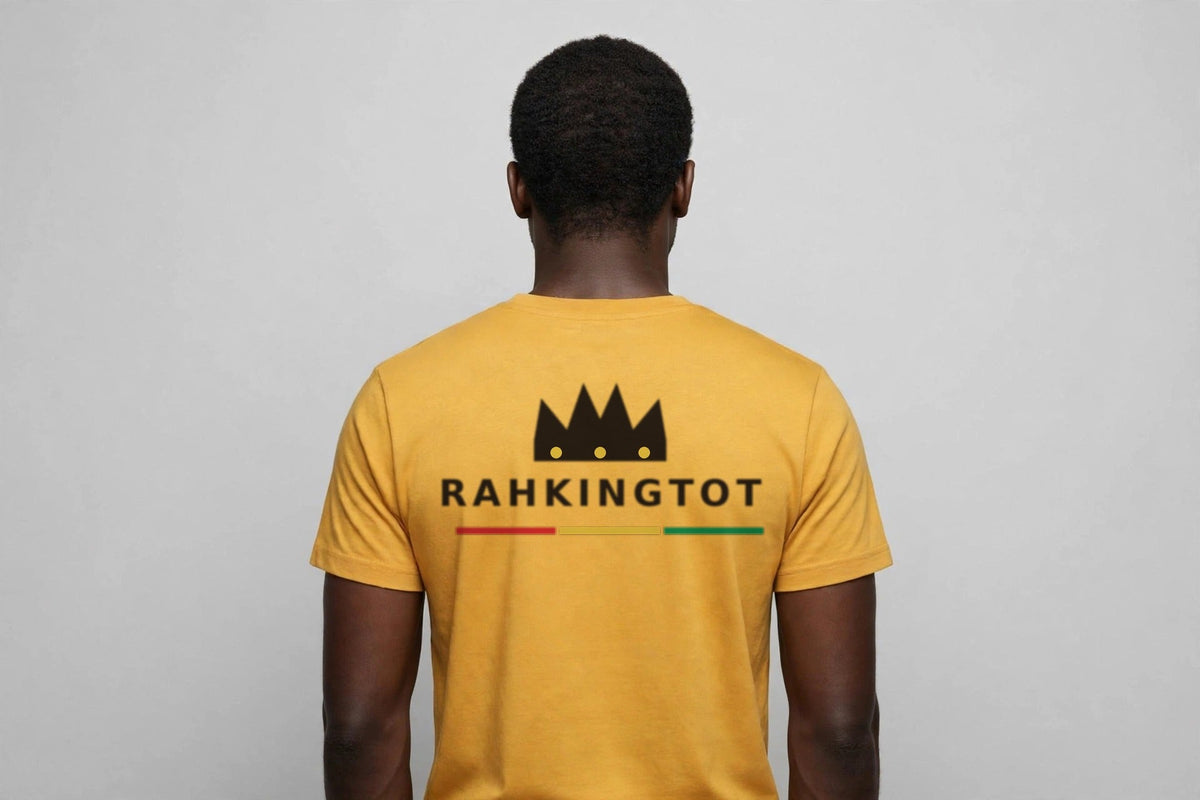 Qedamawi Haile Selassie I Psalm 87:4 Tee - back view with RAHKINGTOT crown logo