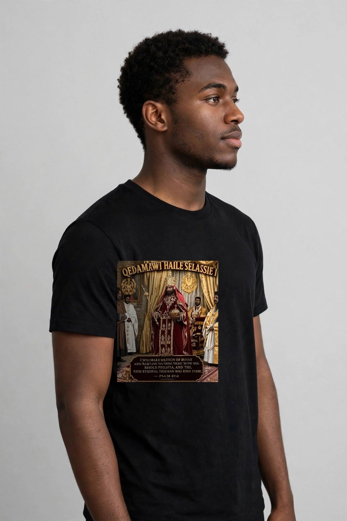 Qedamawi Haile Selassie I Psalm 87:4 Tee - side view