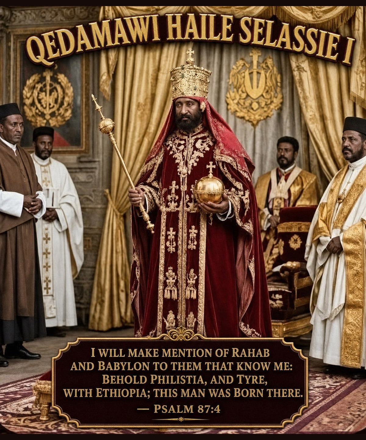 Qedamawi Haile Selassie I Psalm 87:4 Tee - flat design artwork